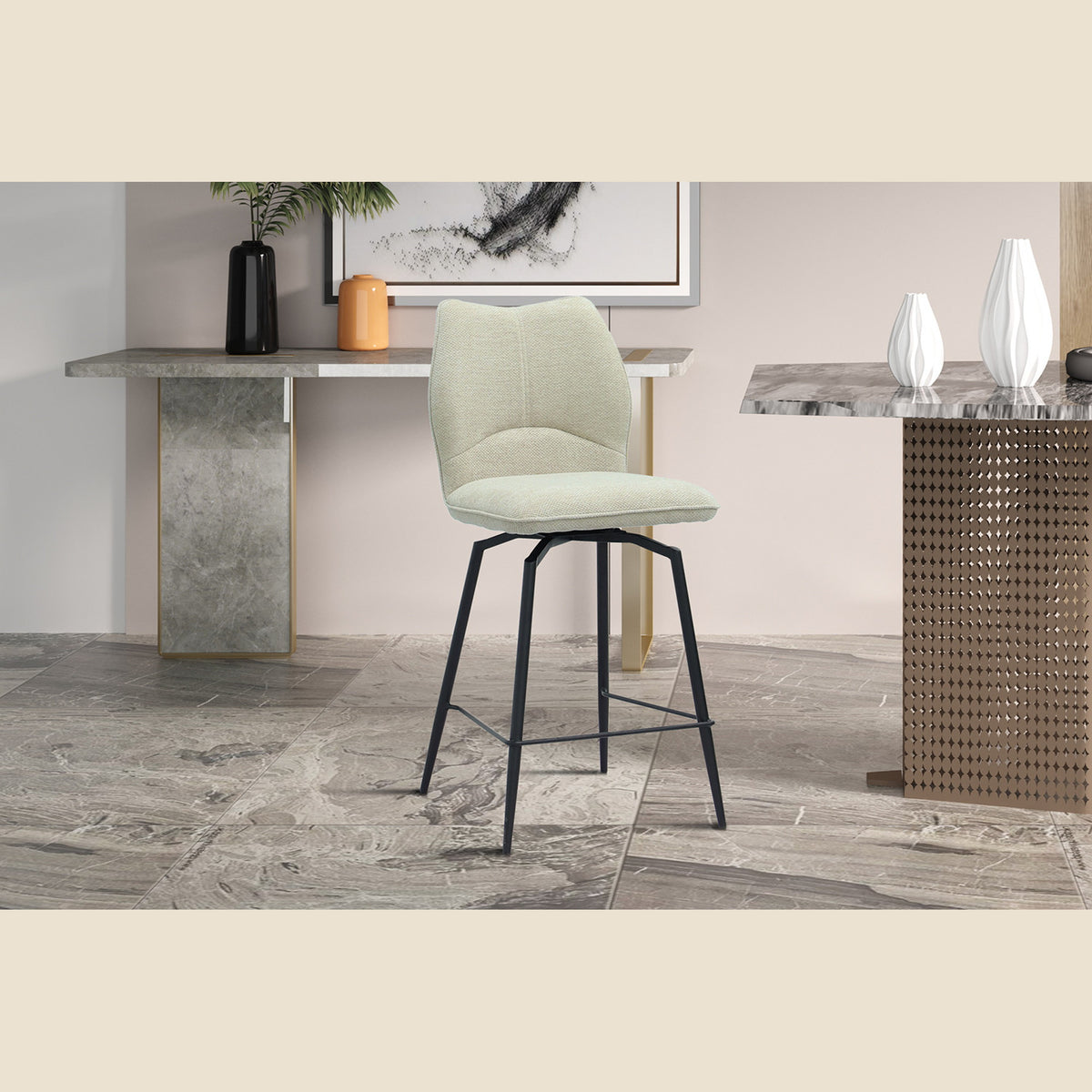 Chaise de comptoir Lara — Pivotante, tissu