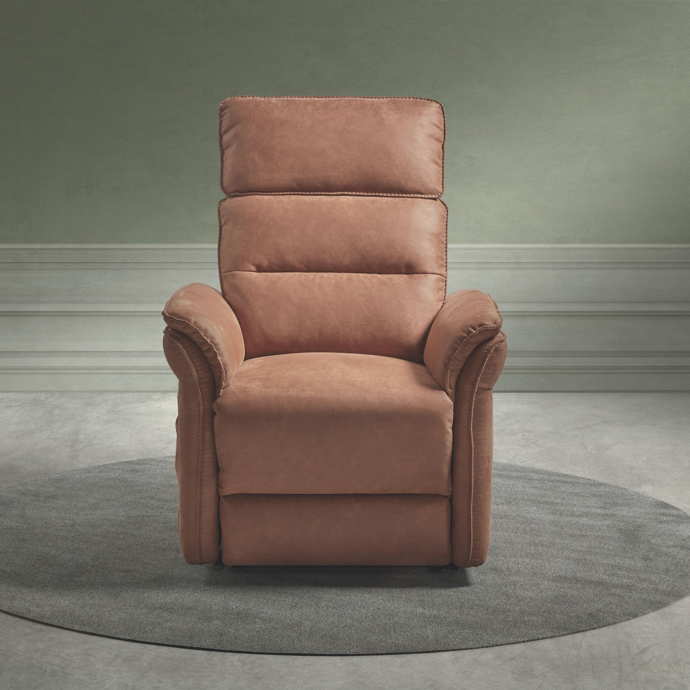 Fauteuil relax Mandelieu en tissu cognac, vue de face