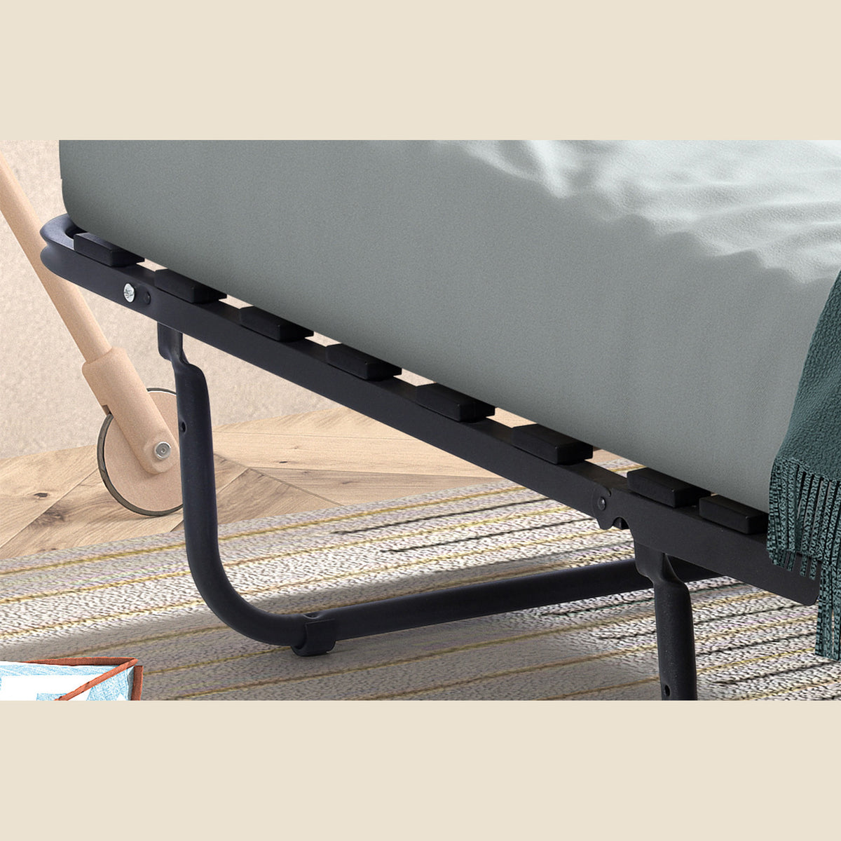 Lit pliable Bruxelles — 90x200 cm, métal noir