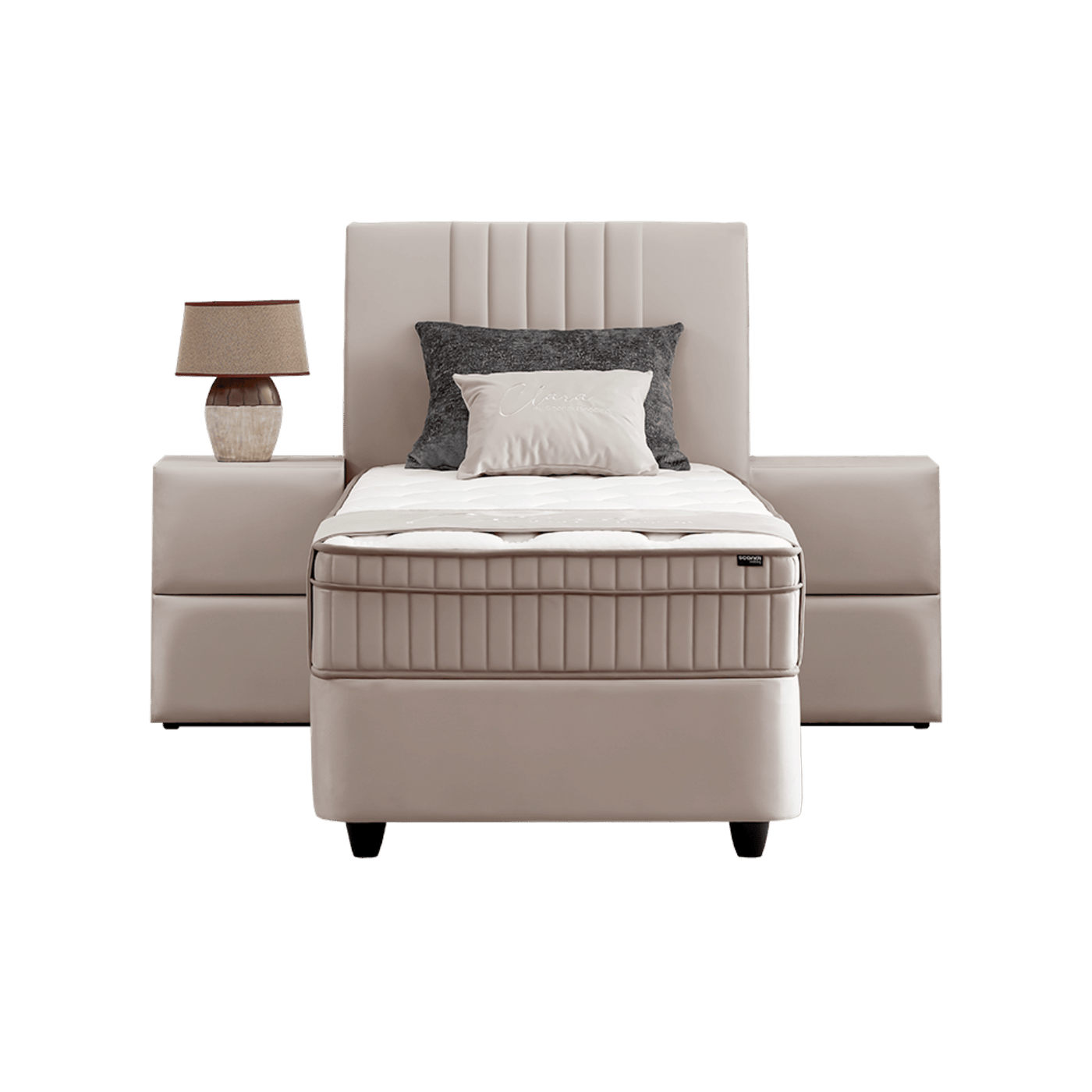 Lit Clara Beige — Boxspring velours à coffres
