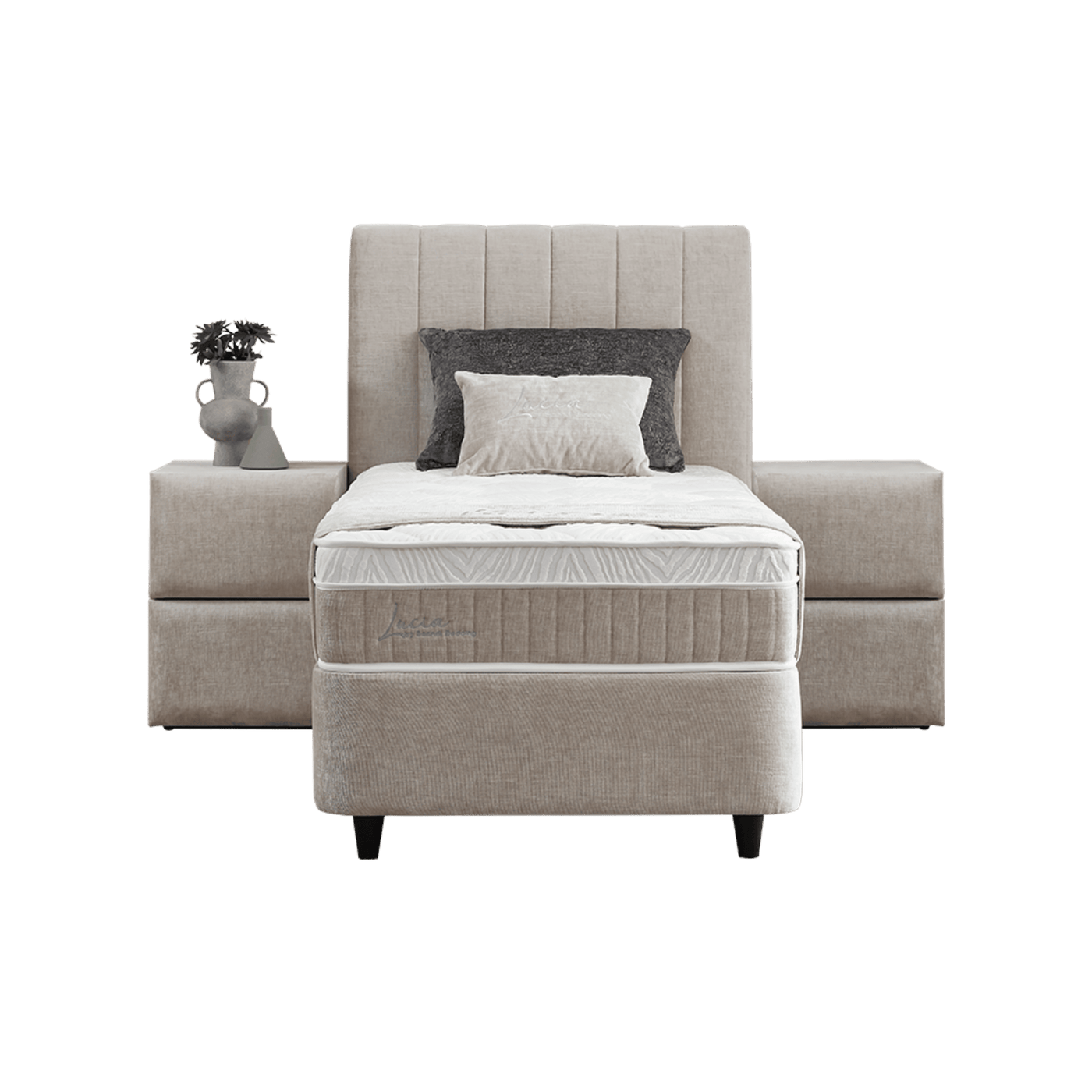 Lit Lucia — Boxspring velours à coffres de rangement