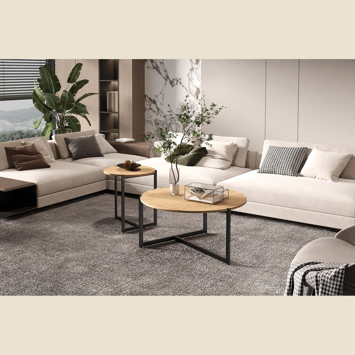 Set de 2 tables basses Pola — Décor chêne vieilli