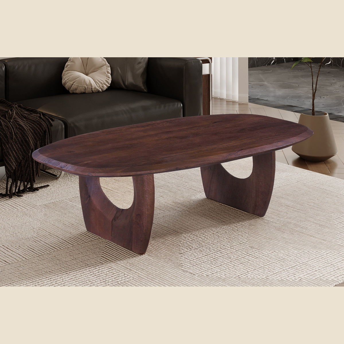 Table basse Braga — Ovale, bois de manguier massif