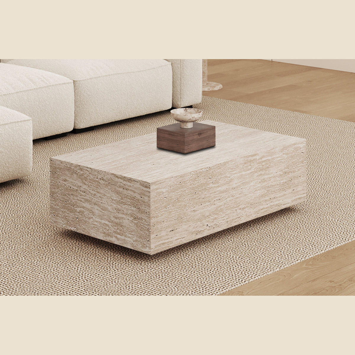 Table basse Jacky — Bloc décor travertin, 120 cm