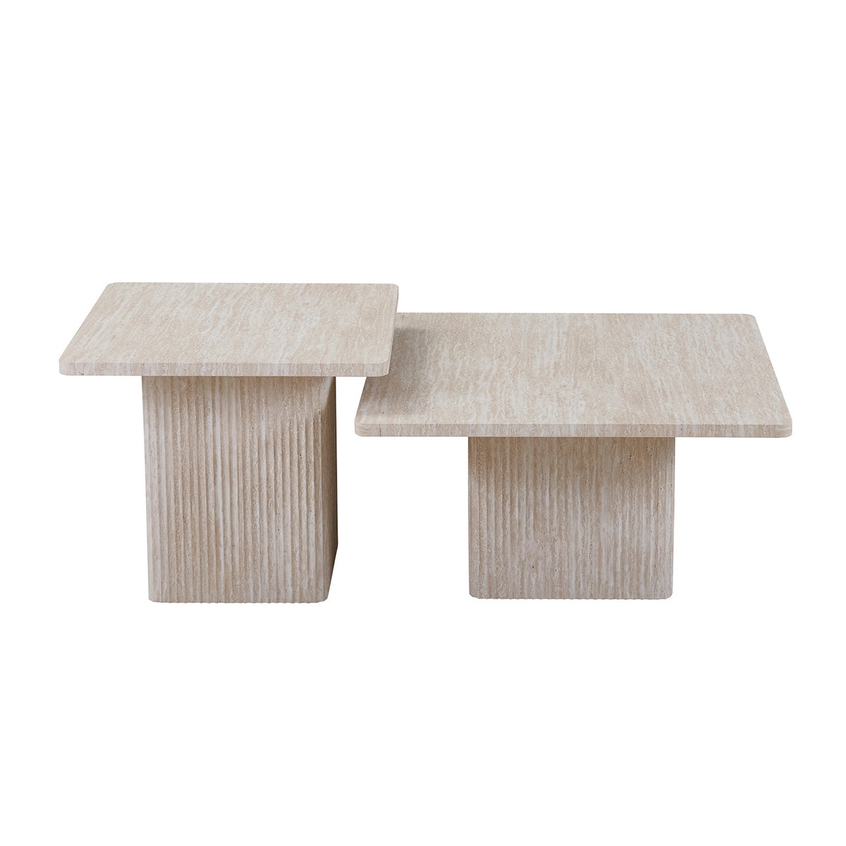 Set de 2 tables basses Bobby — Décor travertin beige