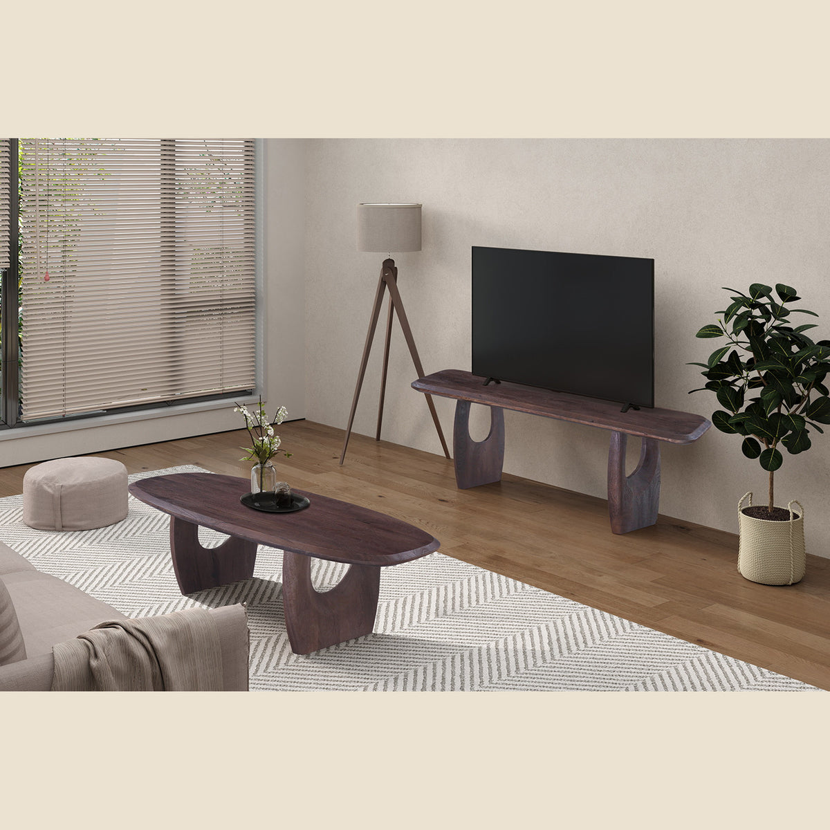 Table basse Braga — Ovale, bois de manguier massif