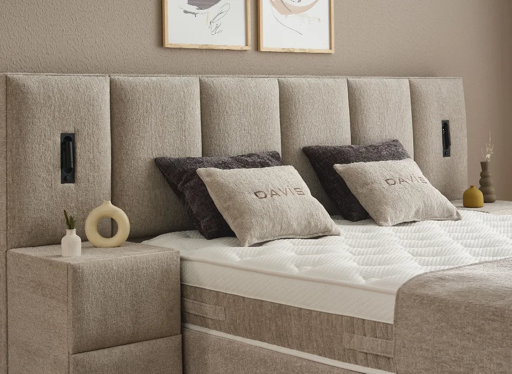 Lit Davis — Boxspring à coffres et tête de lit lumineuse
