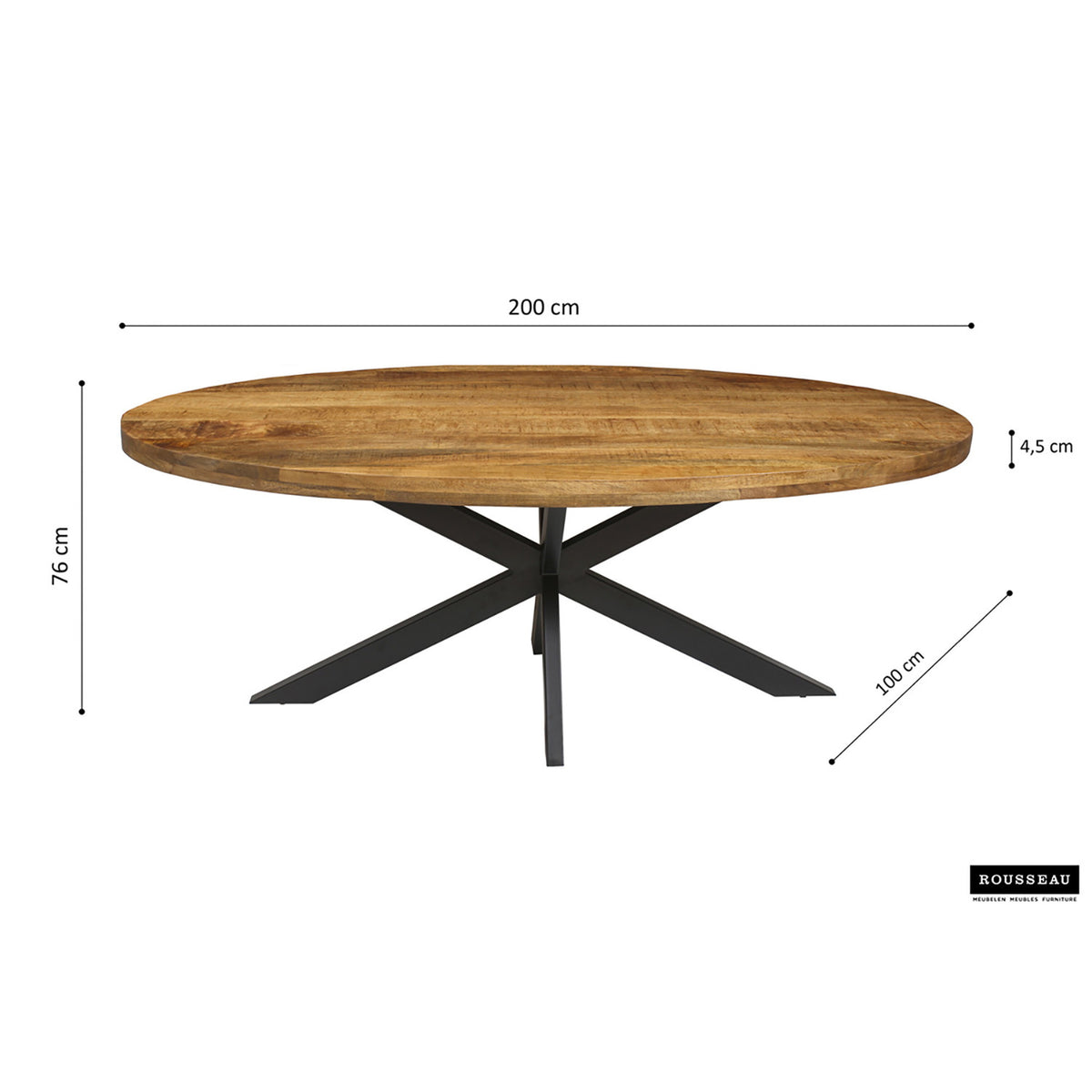 Table Alexa — Bois de manguier, ovale 200 cm