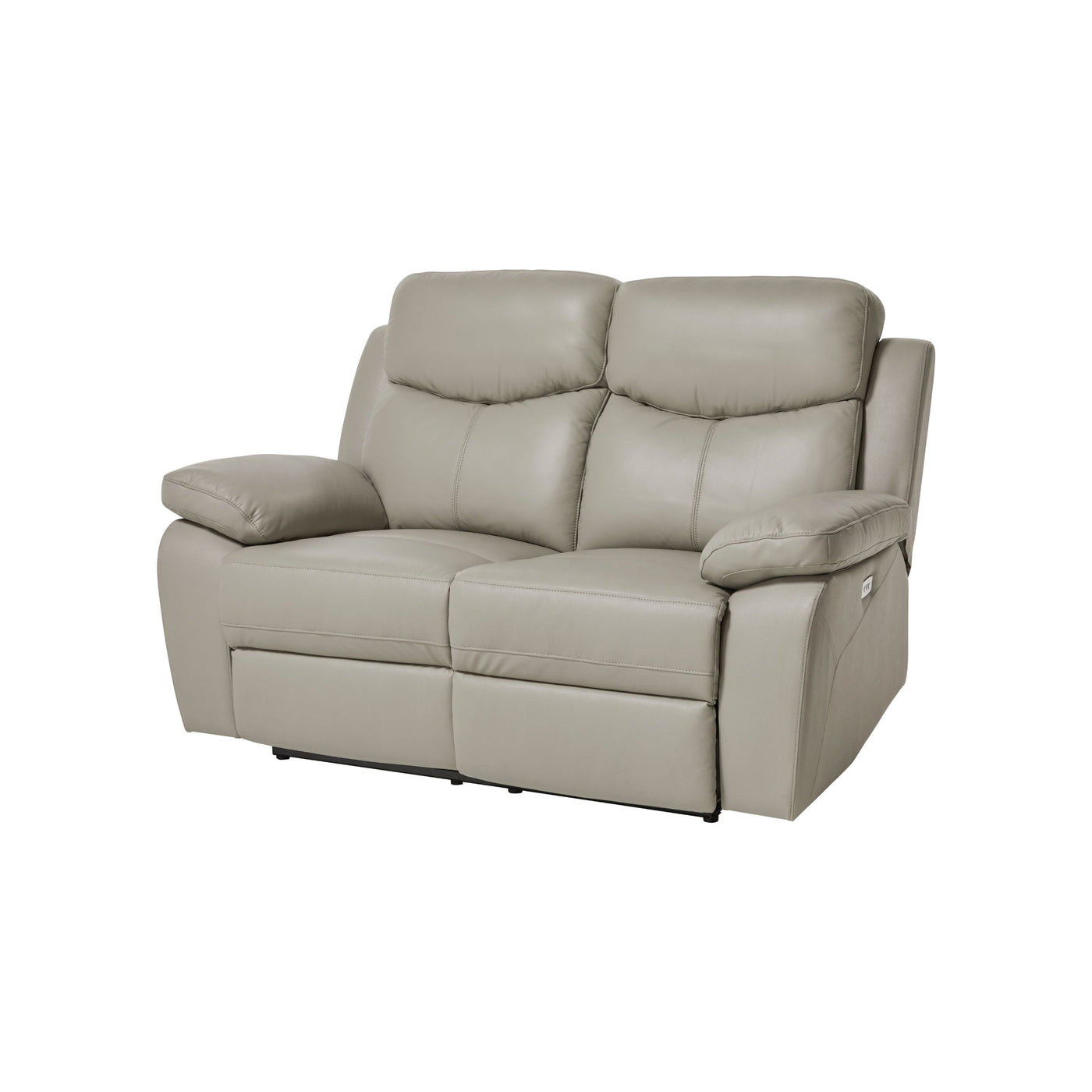 Canapé Victoria 2 places demi-cuir Gris Clair, fond blanc, mécanisme relax fermé, accoudoirs capitonnés