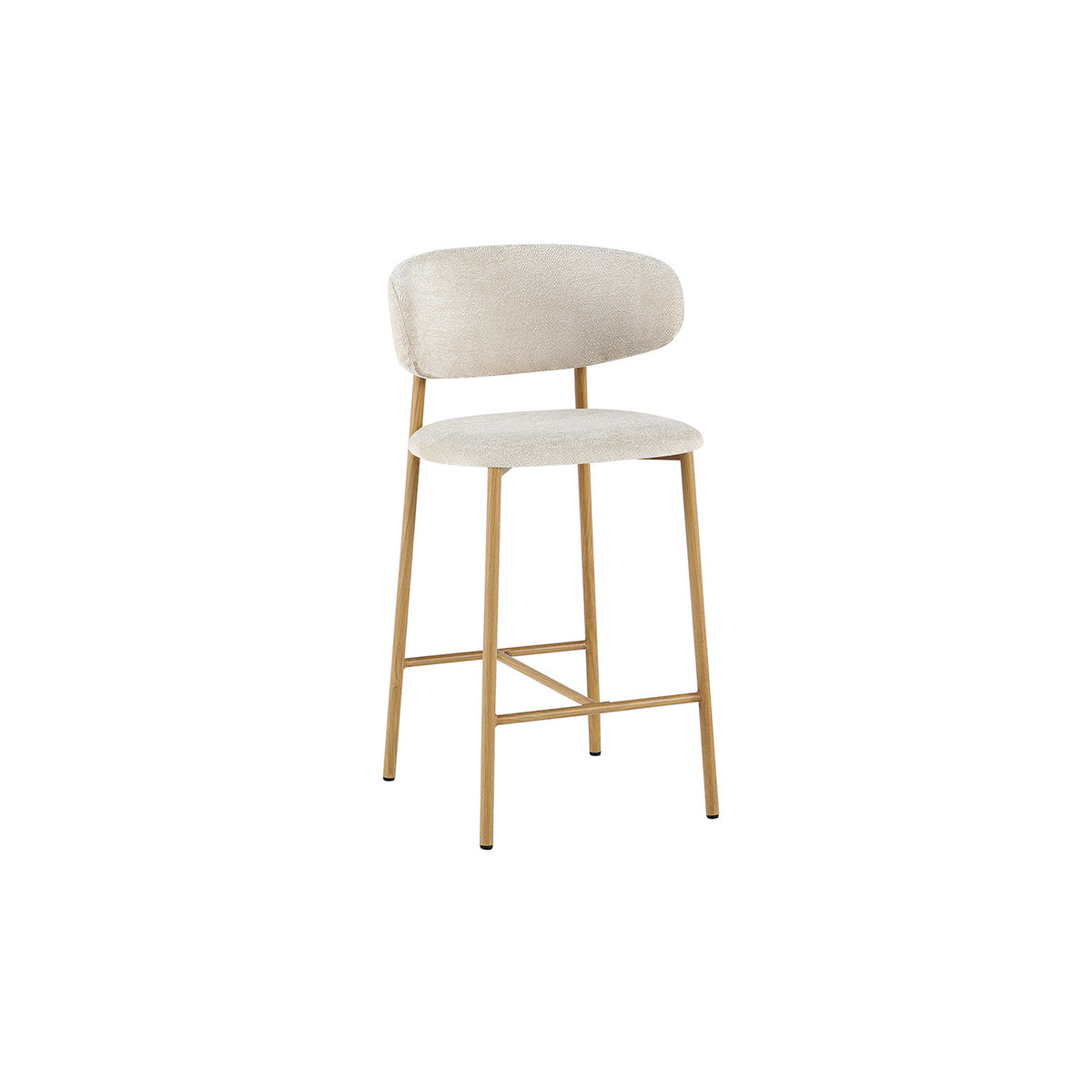 Chaise de comptoir Coco — Tissu chiné, pied naturel ou noyer
