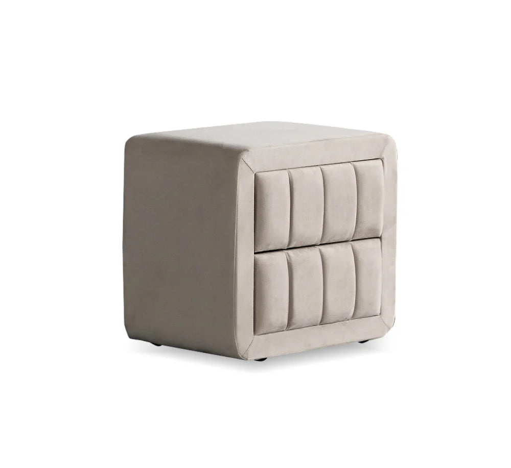 Lit Mabel — Boxspring beige, coffre & bout de lit inclus