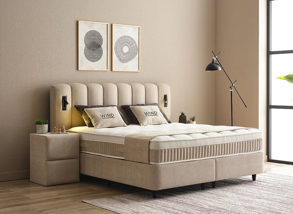 Lit Wind — Boxspring scandinave à coffres de rangement