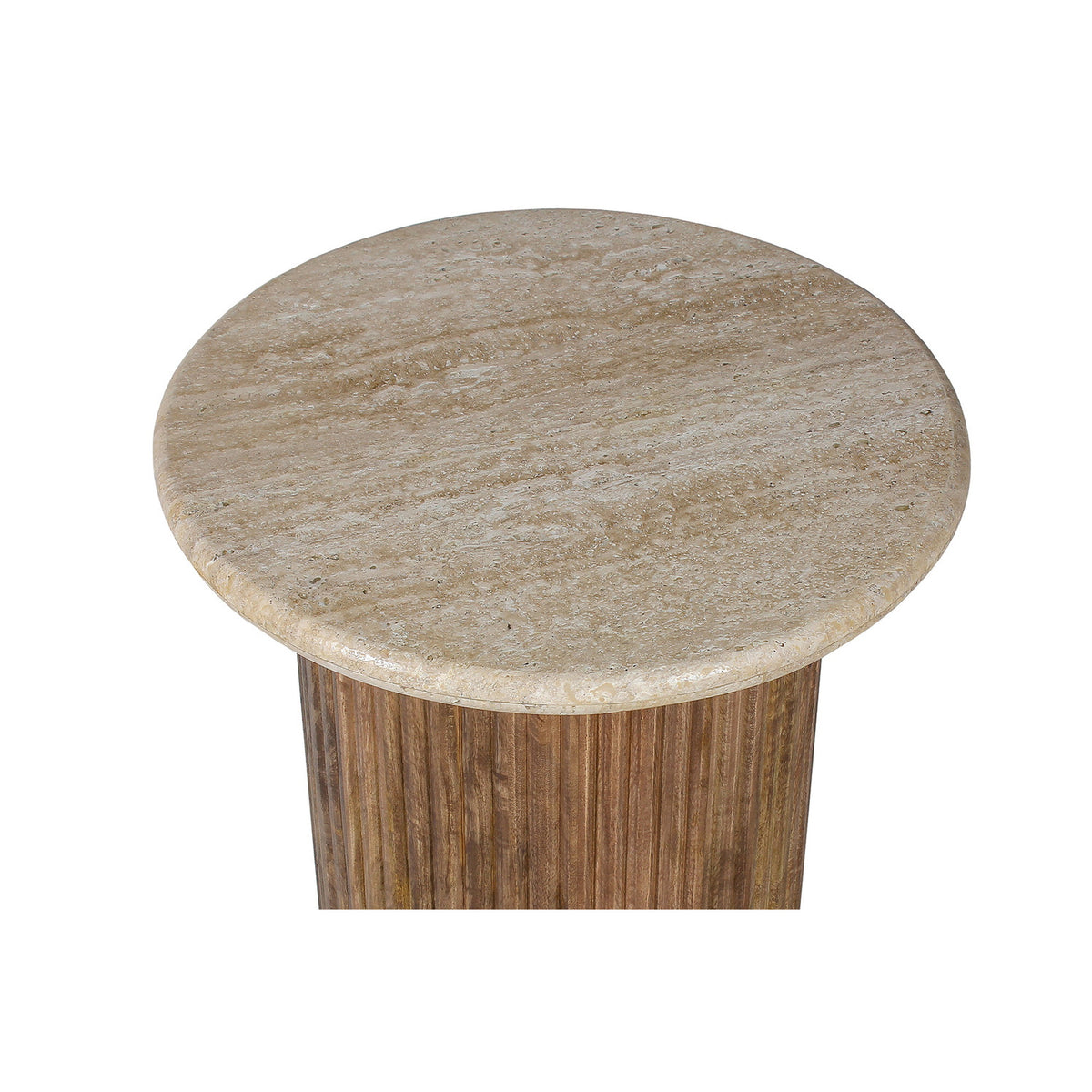 Table d'appoint Louis — 50 cm, manguier et travertin