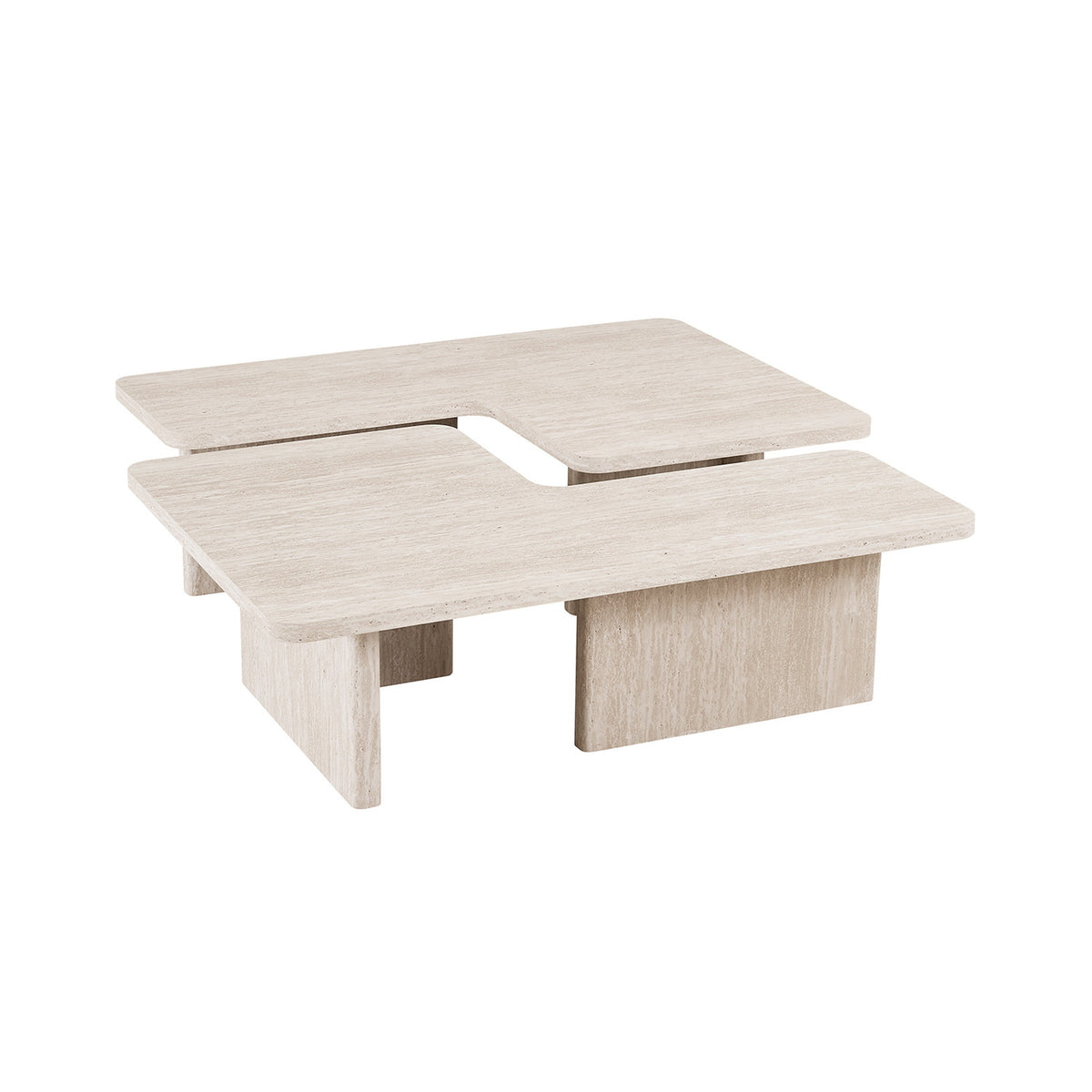 Table basse Arallo 120×120 — Travertin ou chêne