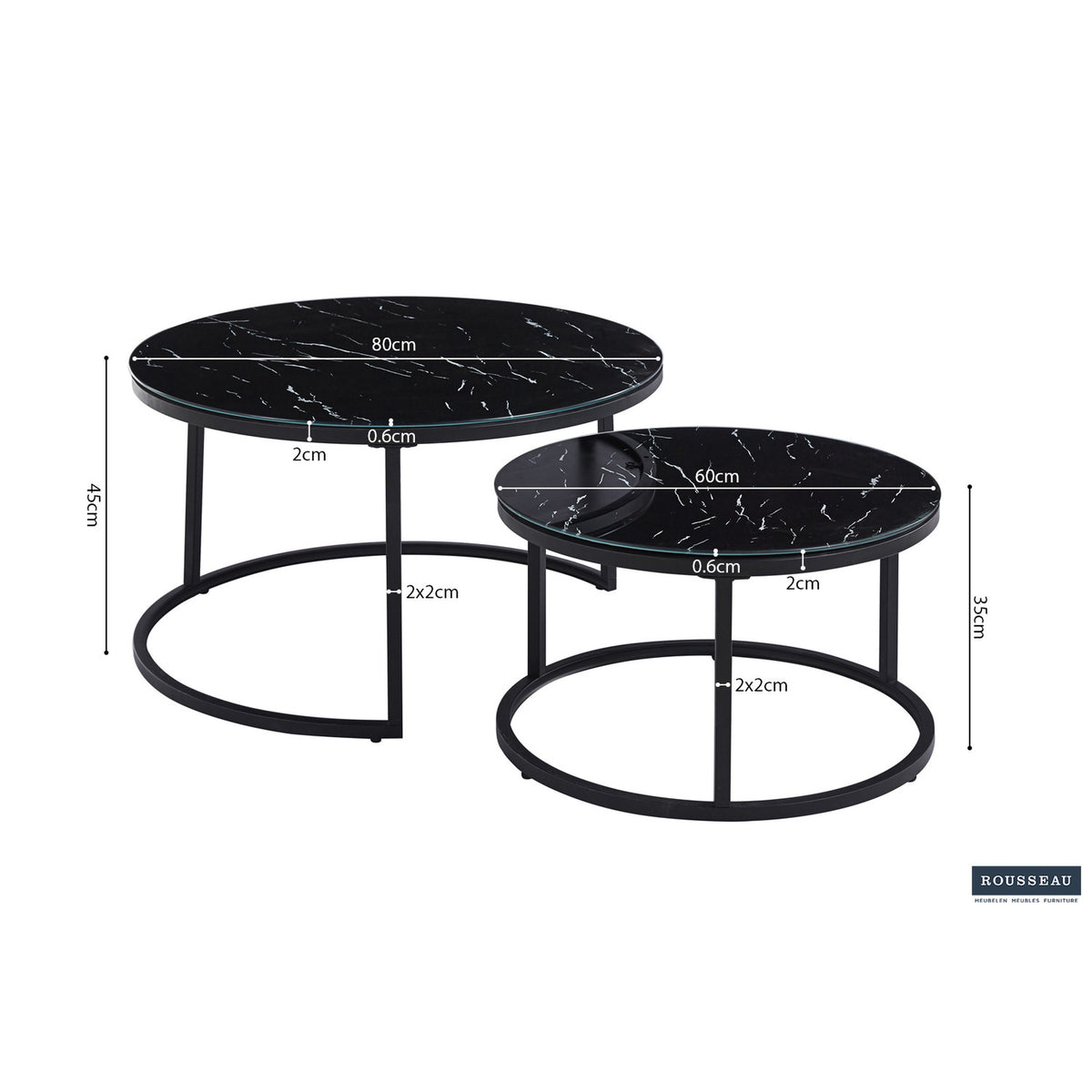 Tables basses gigognes Boston — Verre décor marbre
