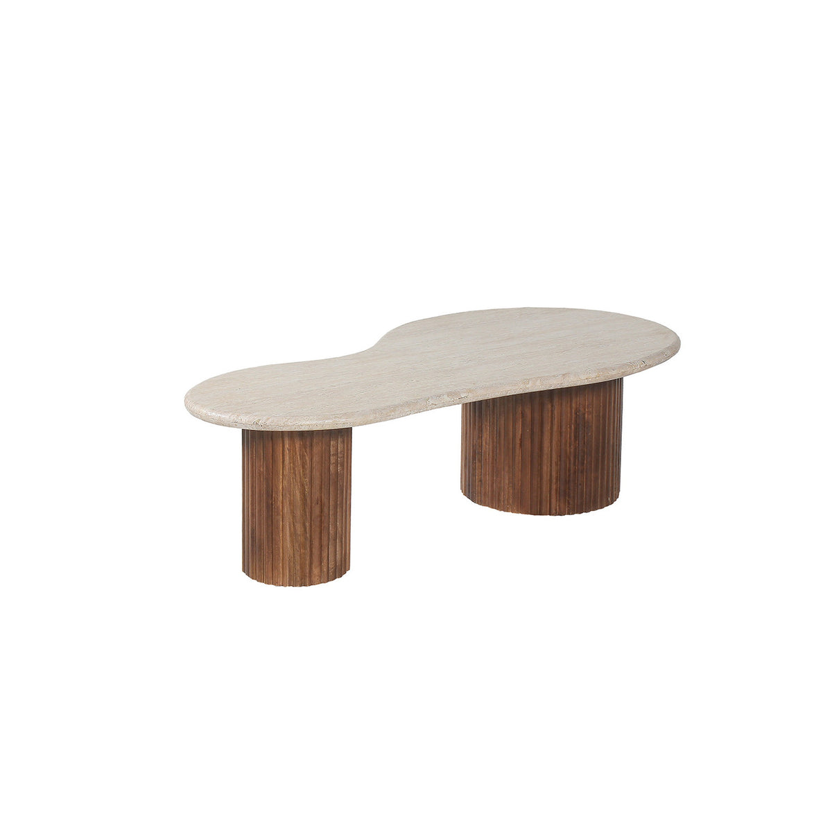 Table basse Marlon — Manguier et travertin, 120 cm