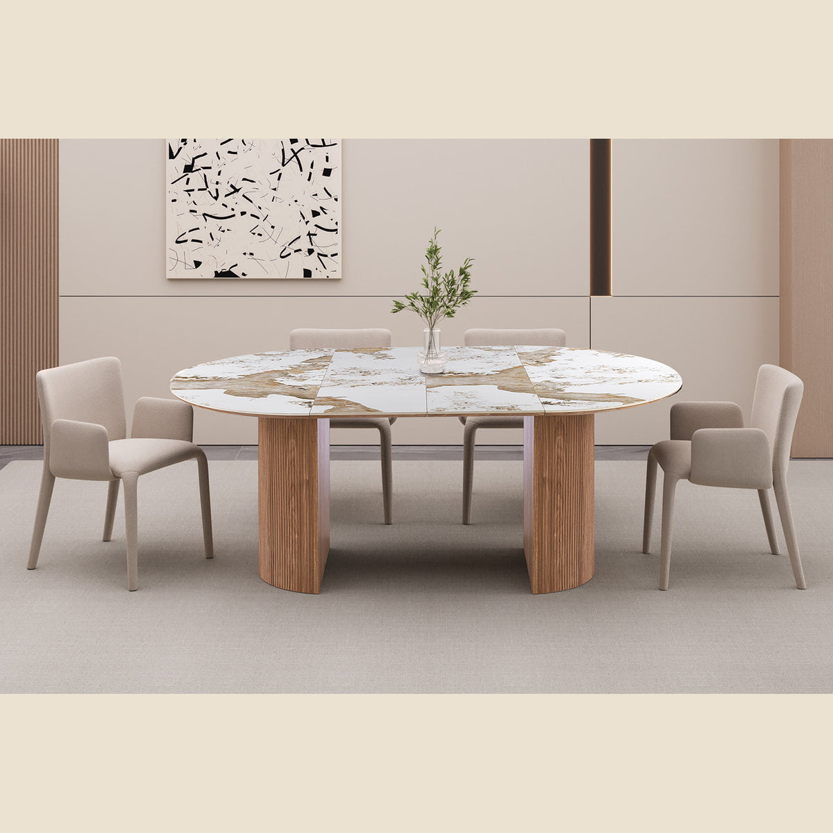 Table extensible Evora — Pierre brillante, 120-200 cm