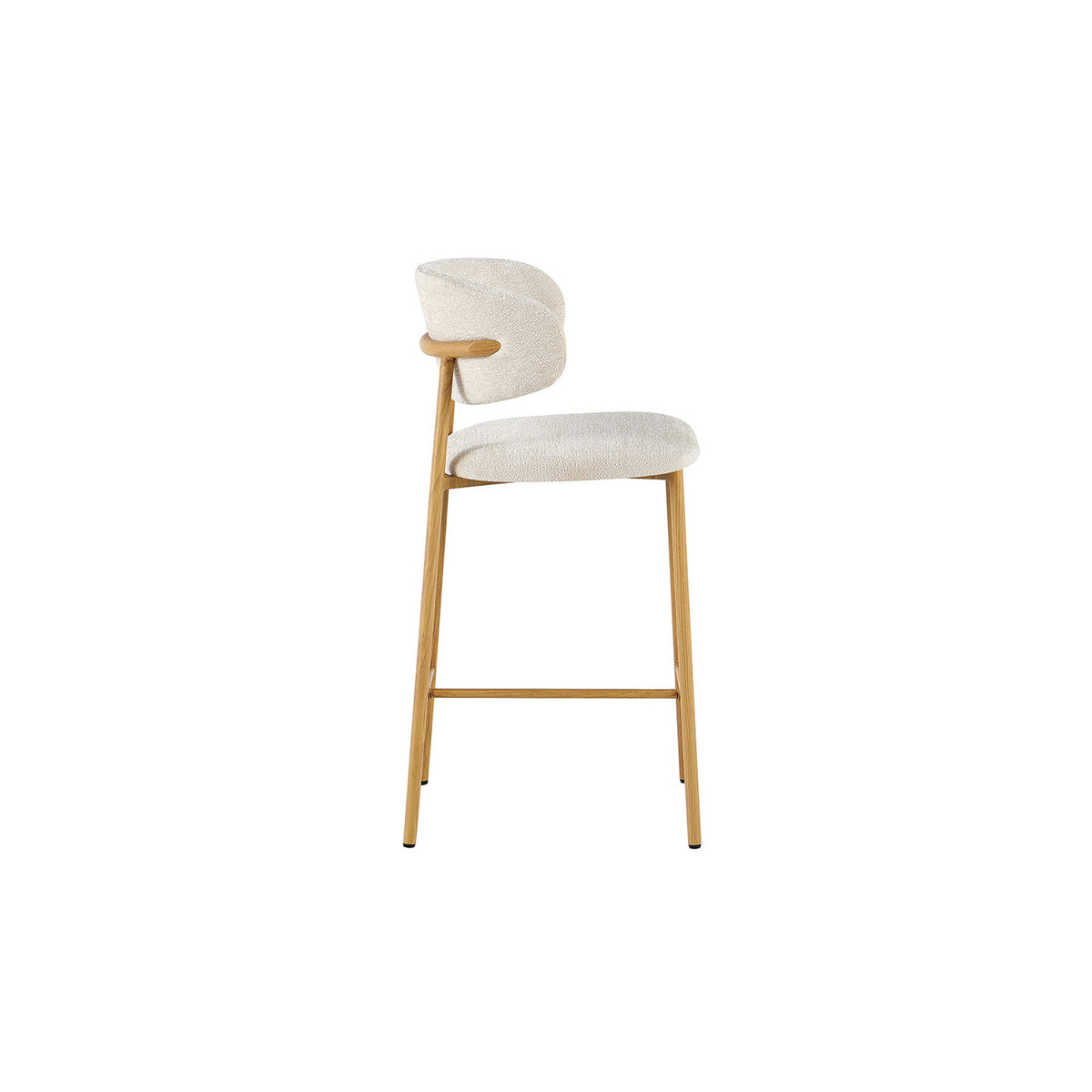 Chaise de comptoir Coco — Tissu chiné, pied naturel ou noyer
