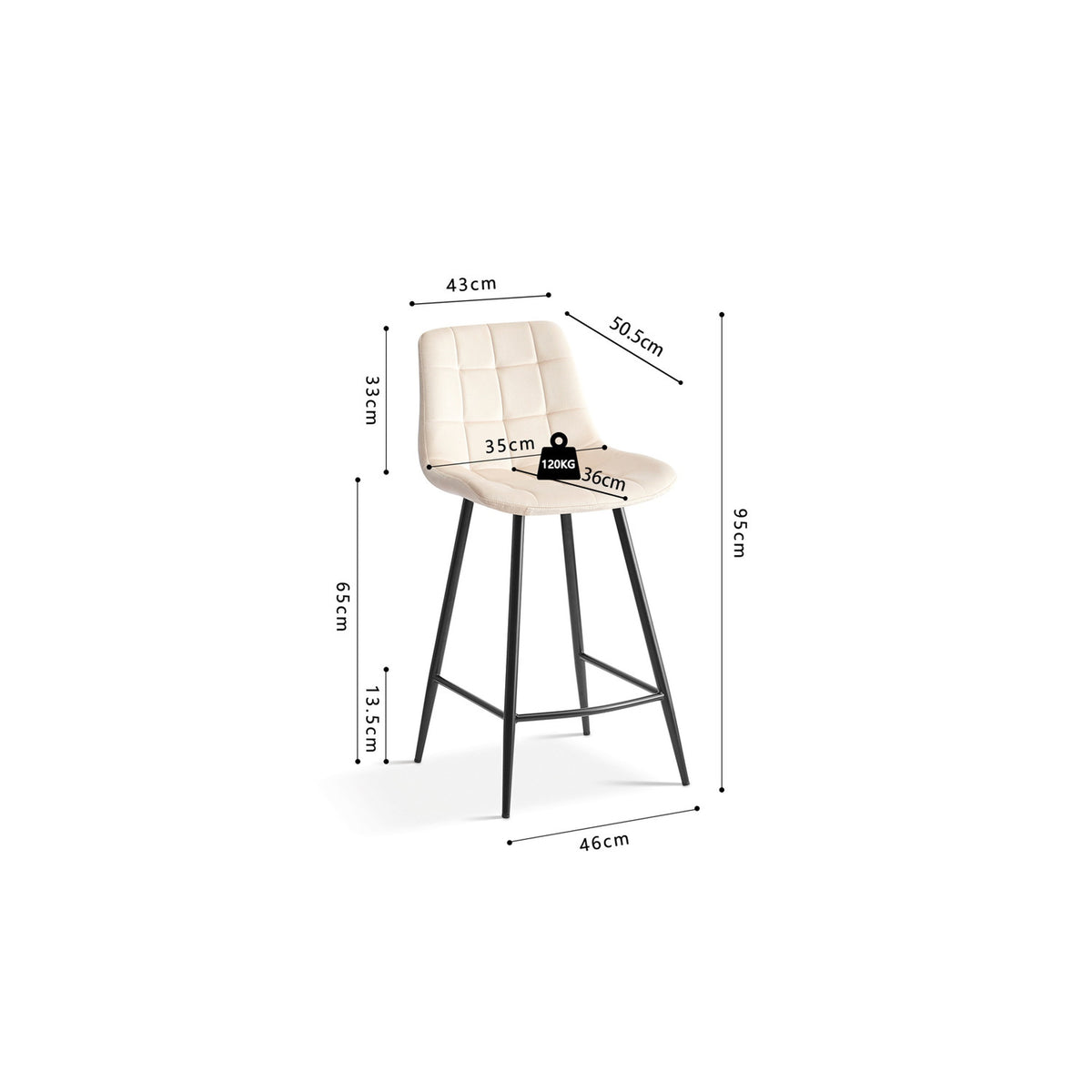 Chaise de comptoir Juta — Velours