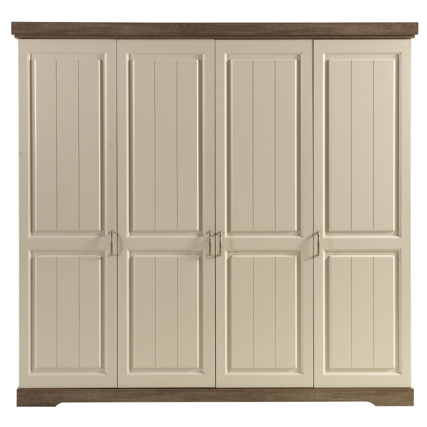 Armoire 4 portes Ivette fermée, façades PORCELAINE crème et corps TRUFFLE