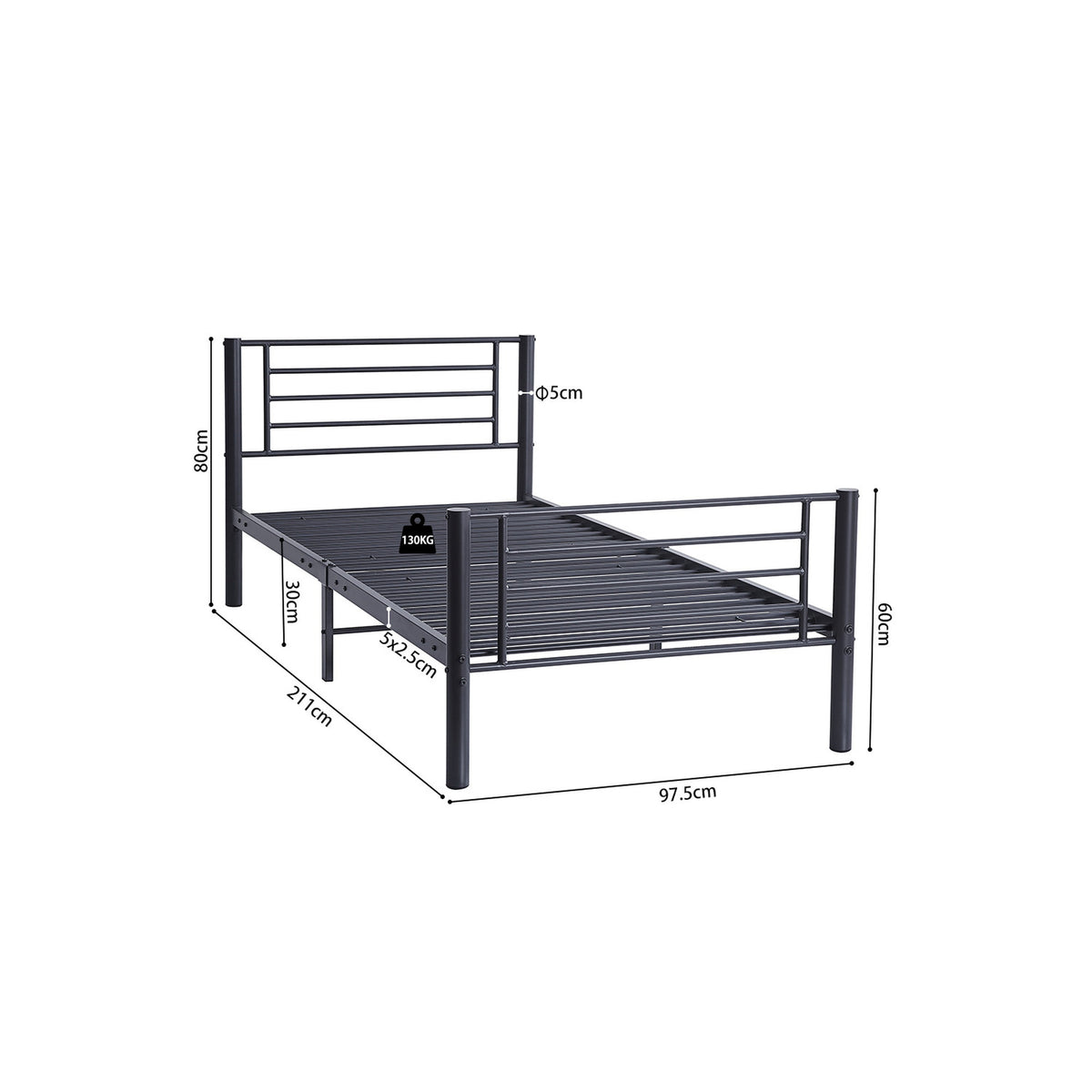 Lit Sammy — Métal gris foncé
