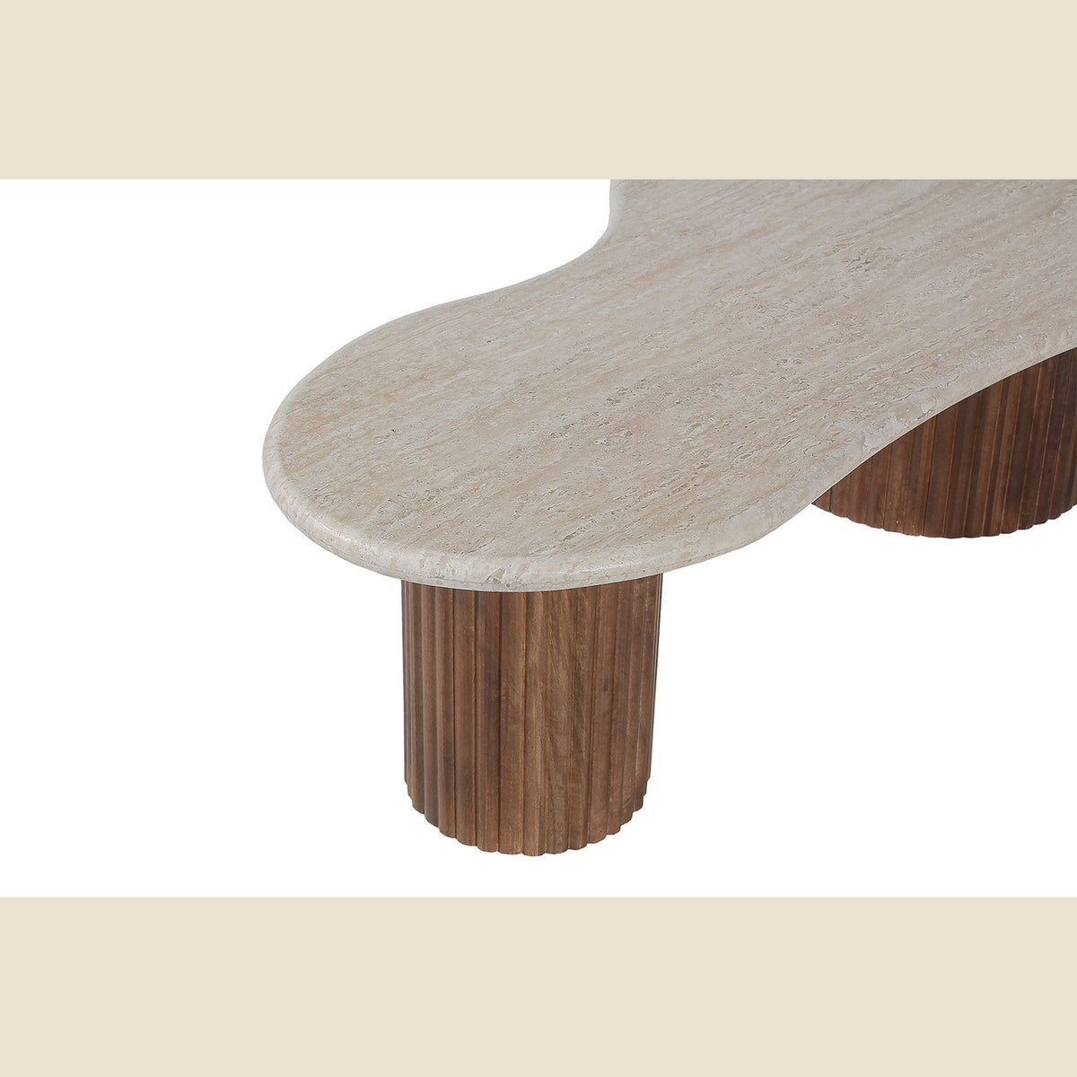 Table basse Marlon — Manguier et travertin, 120 cm
