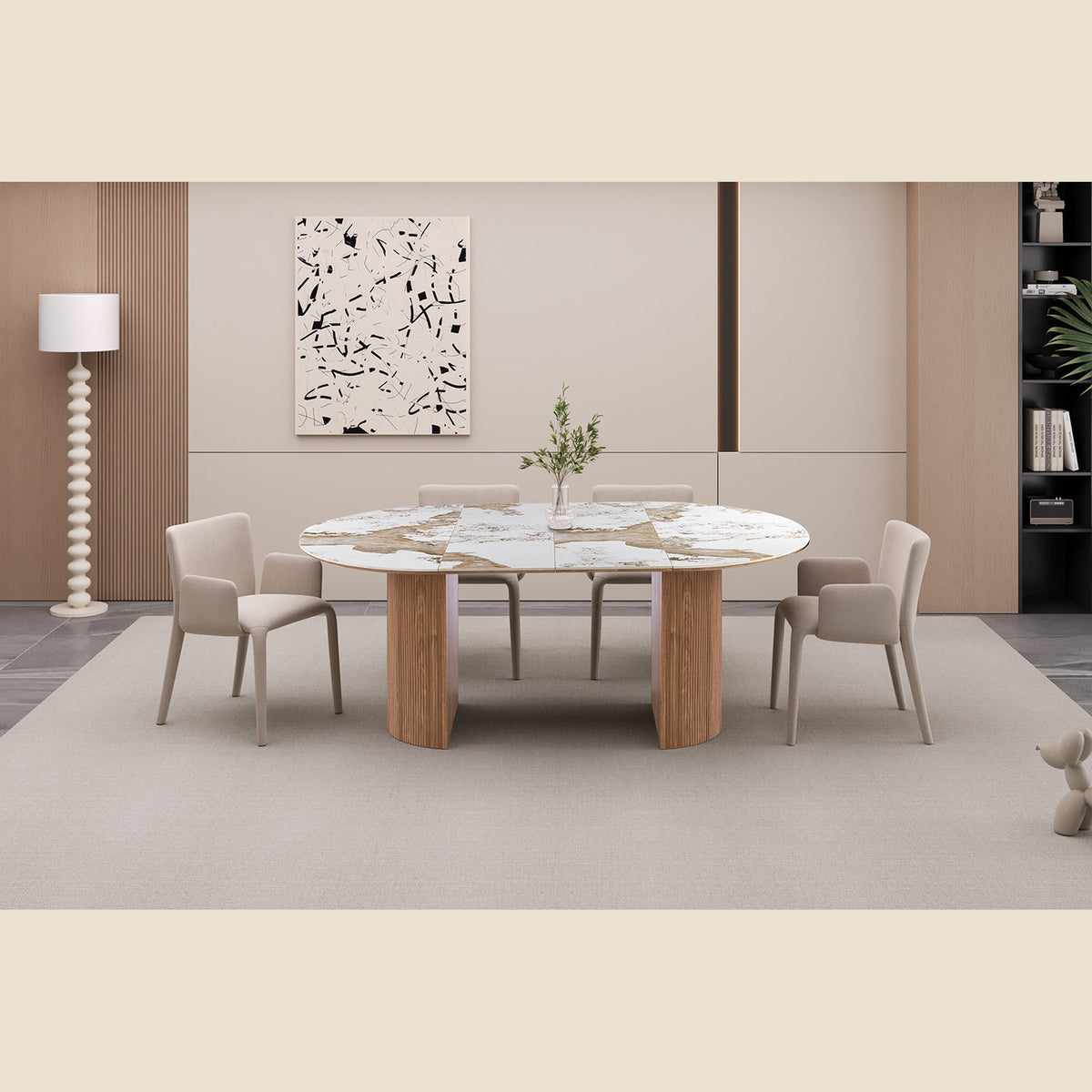 Table extensible Evora — Pierre brillante, 120-200 cm