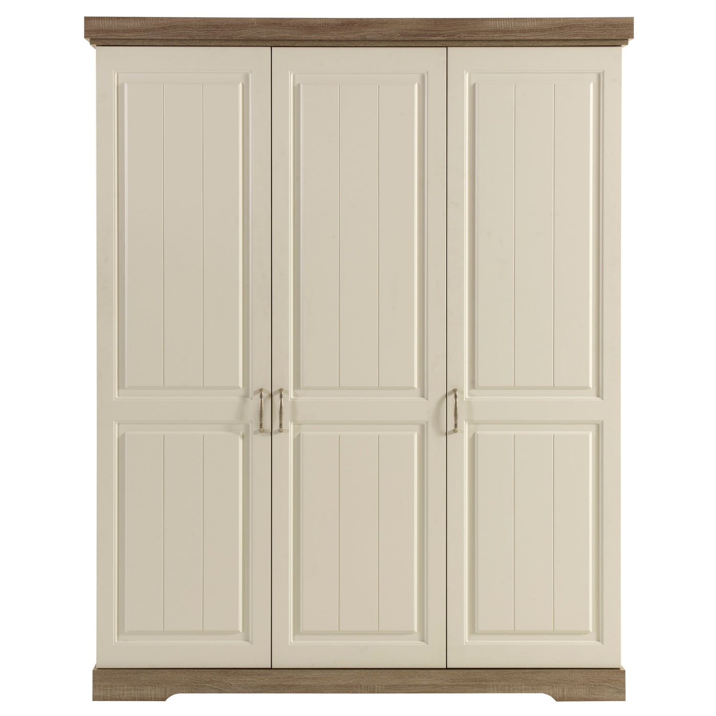 Armoire 3 portes battantes Ivette, façades PORCELAINE et dessus TRUFFLE