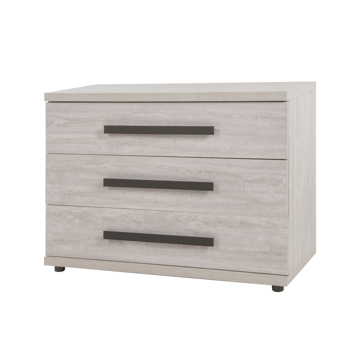 Commode Margot 3 tiroirs, décor VALONIA chêne gris clair, poignées anthracite