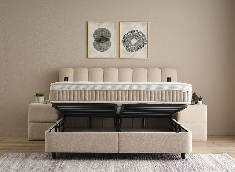 Lit Wind — Boxspring scandinave à coffres de rangement