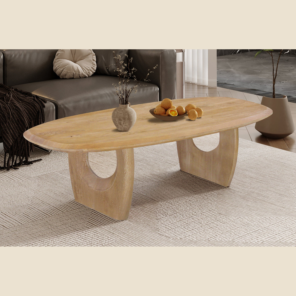 Table basse Braga — Ovale, bois de manguier massif