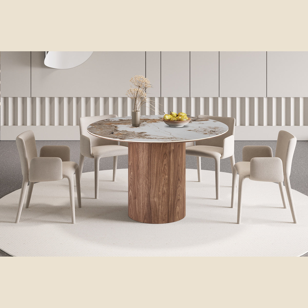 Table Evora — Pierre brillante, pied colonne