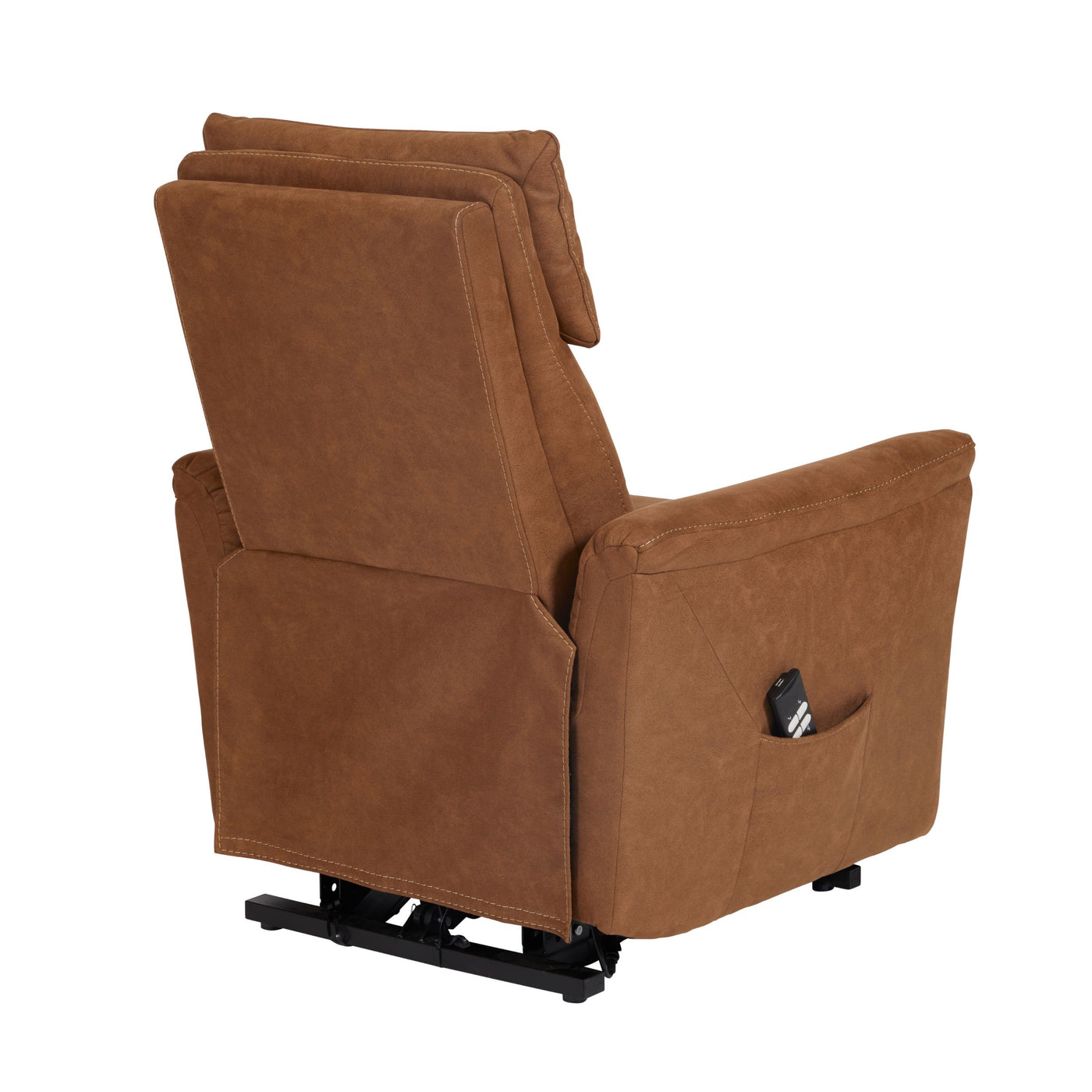 Fauteuil relax Mayenne en tissu cognac, vue de dos, de trois-quarts