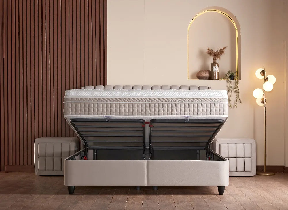 Lit Bristol — Boxspring à coffres de rangement