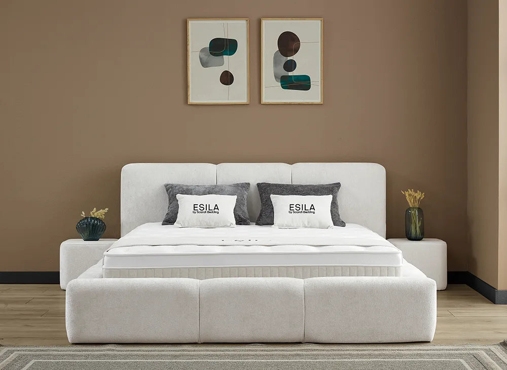 Lit Esila — Boxspring Japandi à coffres de rangement
