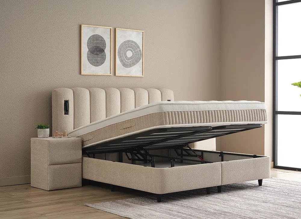 Lit Wind — Boxspring scandinave à coffres de rangement