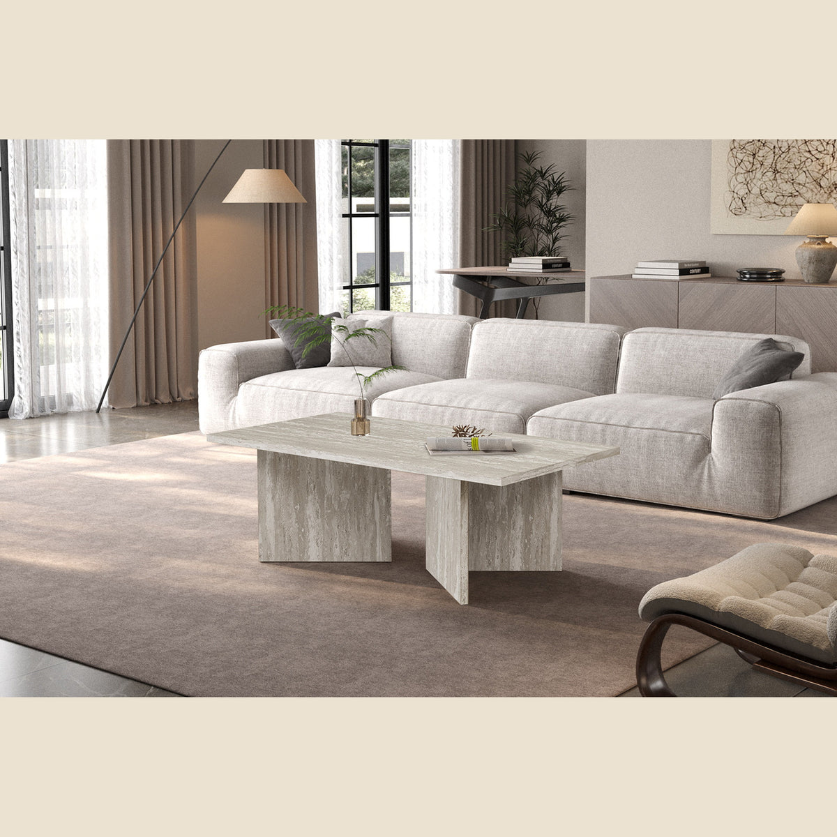 Table basse Litar — Effet travertin ou chêne