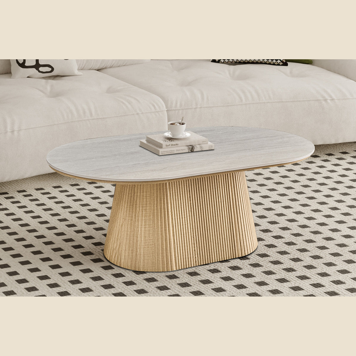 Table basse Vigo 120 cm — Plateau effet pierre