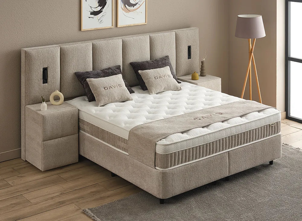 Lit Davis — Boxspring à coffres et tête de lit lumineuse