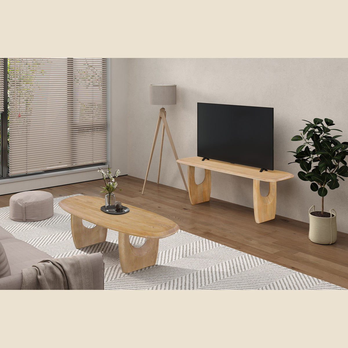 Table basse Braga — Ovale, bois de manguier massif