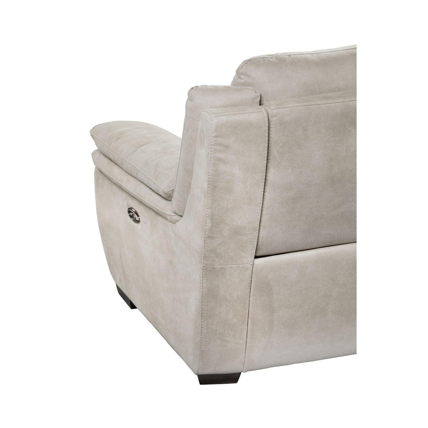 Vue arrière du canapé Kilimanjaro 3 places en tissu cappuccino, pieds bois foncé