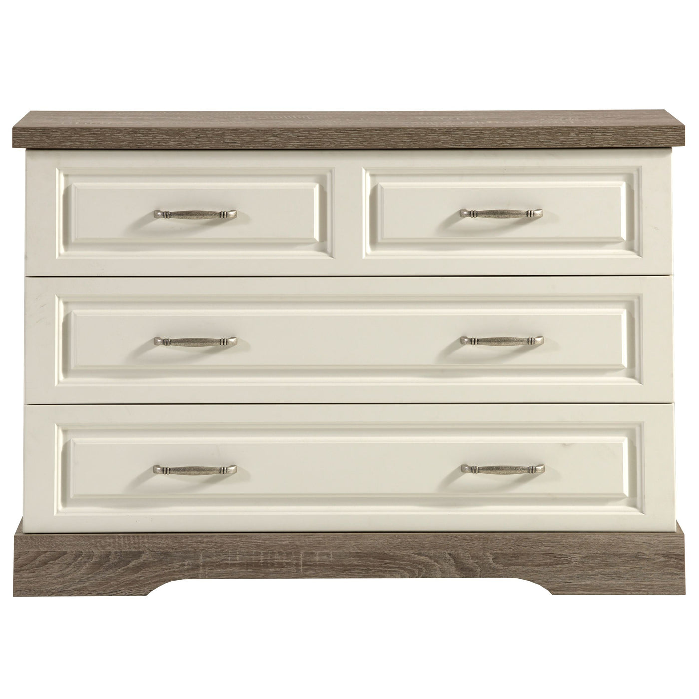 Commode Ivette 4 tiroirs, façades PORCELAINE et plateau TRUFFLE