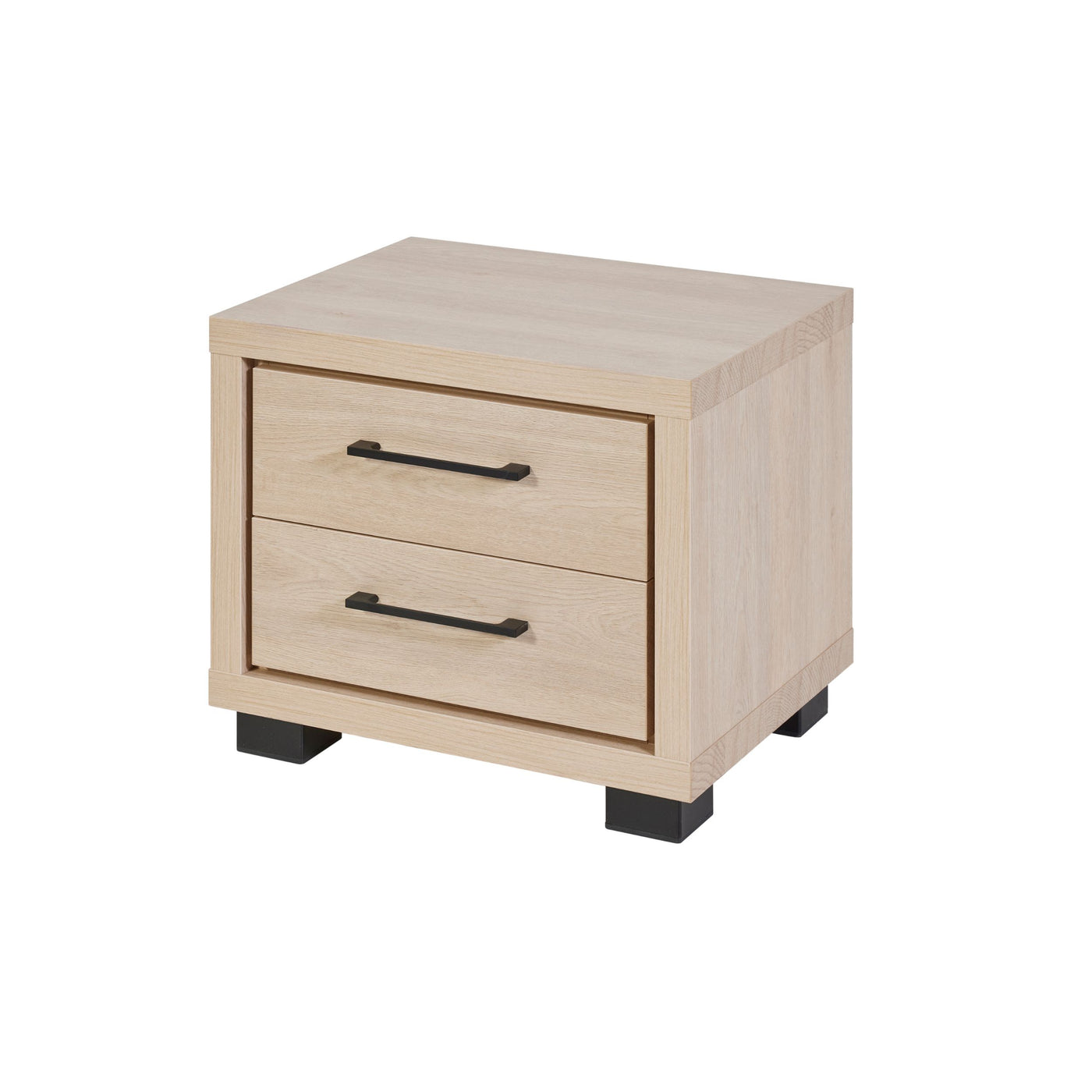 Chevet Udine 2 tiroirs URBAN OAK, angle 3/4, poignées noires mate