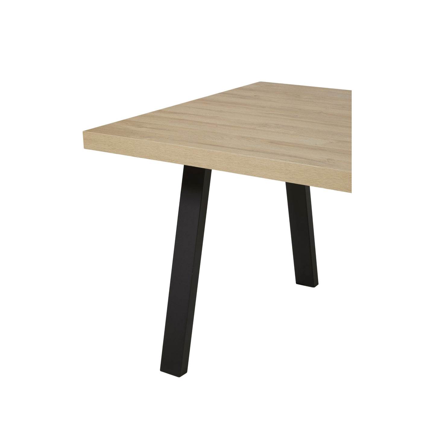 Salle à manger Marnix (French Oak), détail du piétement métal noir de la table et chant du plateau
