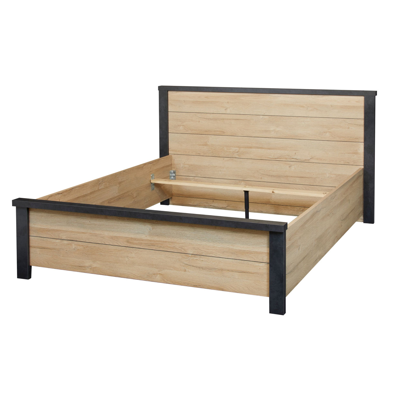 Lit Phaedra seul, vue 3/4 : tête de lit FRENCH OAK, pieds et cadre NOX