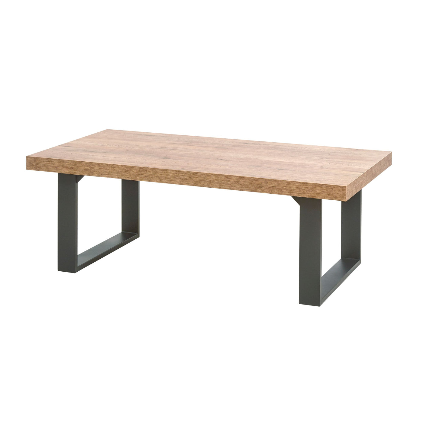 Salle à manger Onno (décor TROPIX), table basse à piétement métal anthracite en U, vue trois-quarts sur fond blanc