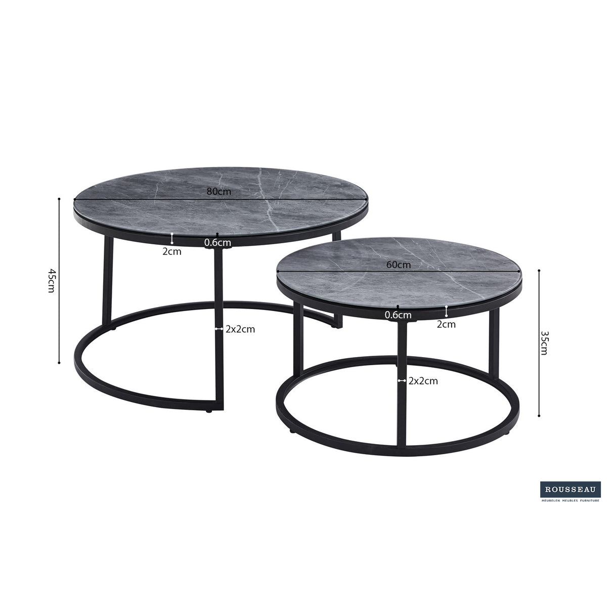 Tables basses gigognes Boston — Verre décor marbre