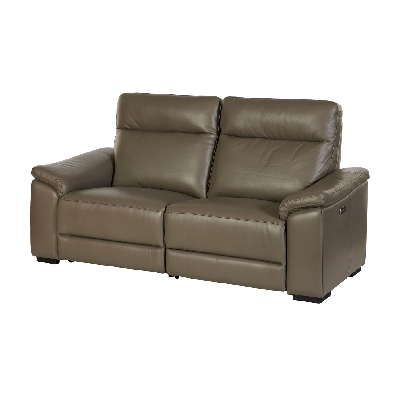Canapé Mirabel 2 places relax électrique en cuir Taupe, vue de trois-quarts