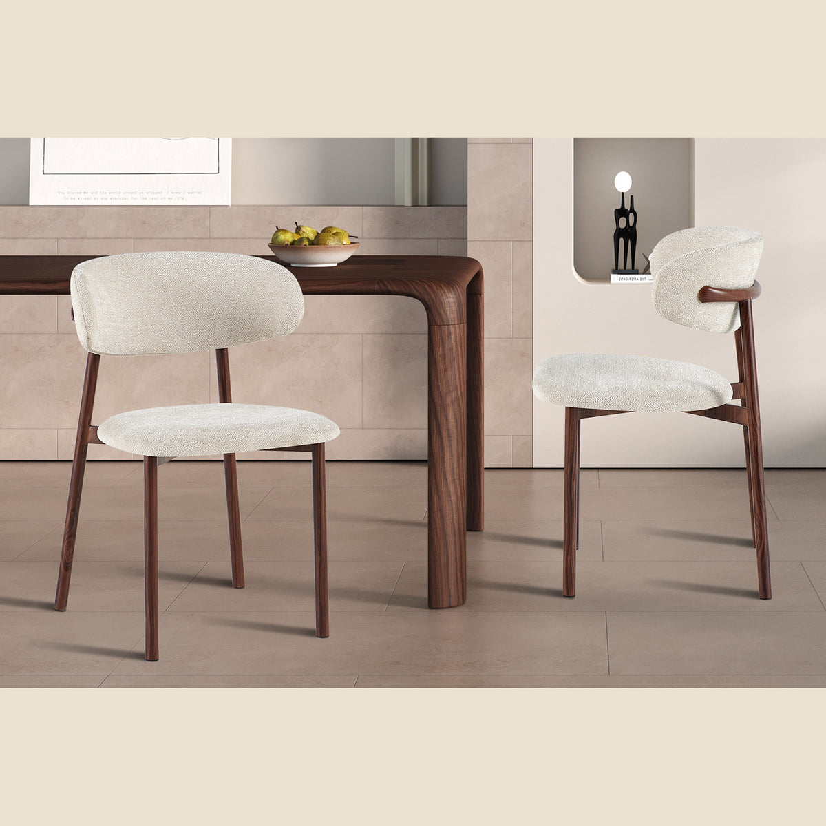 Chaise Coco — Tissu chiné, pied naturel, noyer ou gris