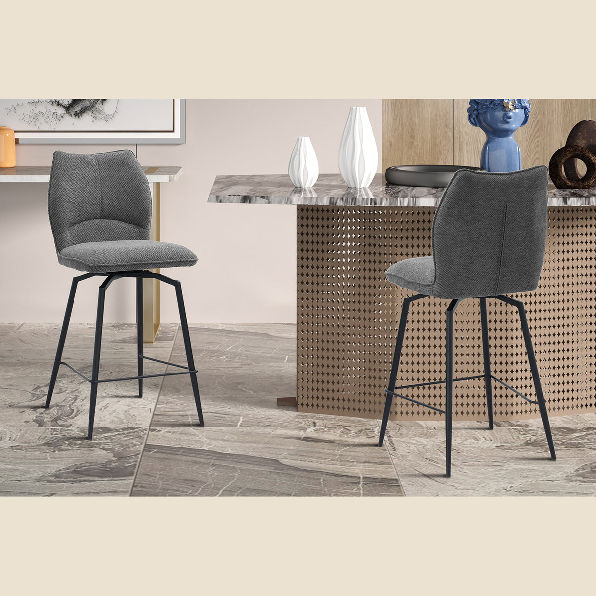 Chaise de comptoir Lara — Pivotante, tissu
